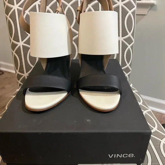 Vince: wrap sandal bone, black and white wedge heel - Picture 5 of 10